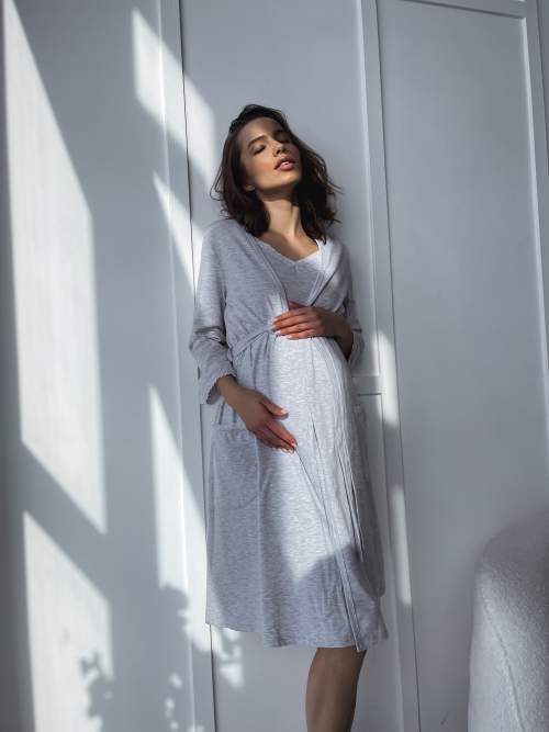 Комплект EM для беременных и кормящих халат и сорочка; серый меланж (Арт. 103251370)