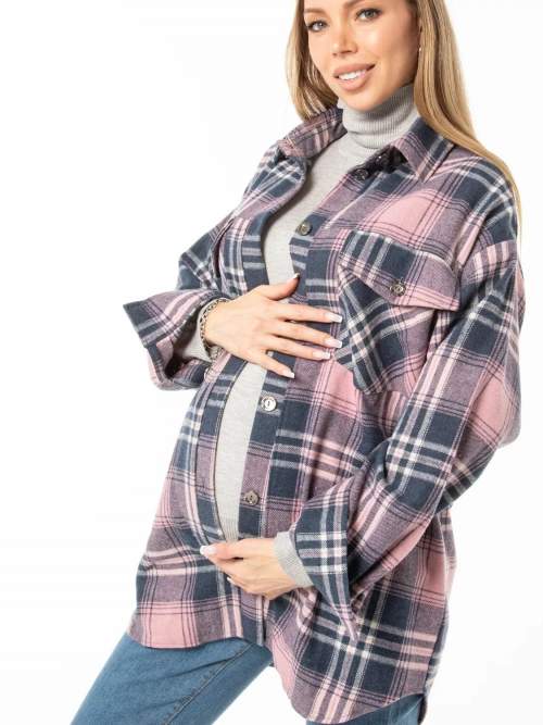 Рубашка EM для беременных и кормящих теплая фланель; синий/розовый (Арт. 8037031270)