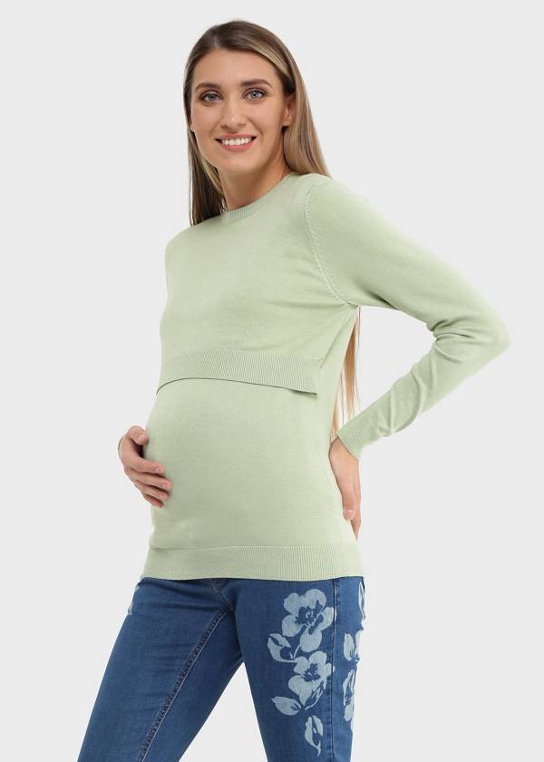 Джемпер ILM Мартин для беременных и кормящих; светло-зеленый (Арт. 104090) Стильный базовый джемпер для беременных и кормящих, выполнен из мягкого вязаного трикотажа. 
Модель разработана по по специализированному лекалу для беременных. 
Для удобства кормления малыша предусмотрен функциональный двуслойный подрез под грудью. 
Детали: декоративная молния на спине 
Длина изделия по спинке: 60 см 
Длина рукава: 59 см
Рекомендации по уходу: деликатная стирка в стиральной машине при 30°C в специальном мешочке для стирки.
Состав: 70% Вискоза / 30% Полиамид