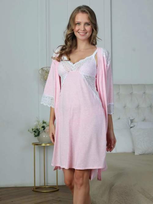 Комплект VM Olivia сорочка+халат; розовый меланж (Арт. 6366)
