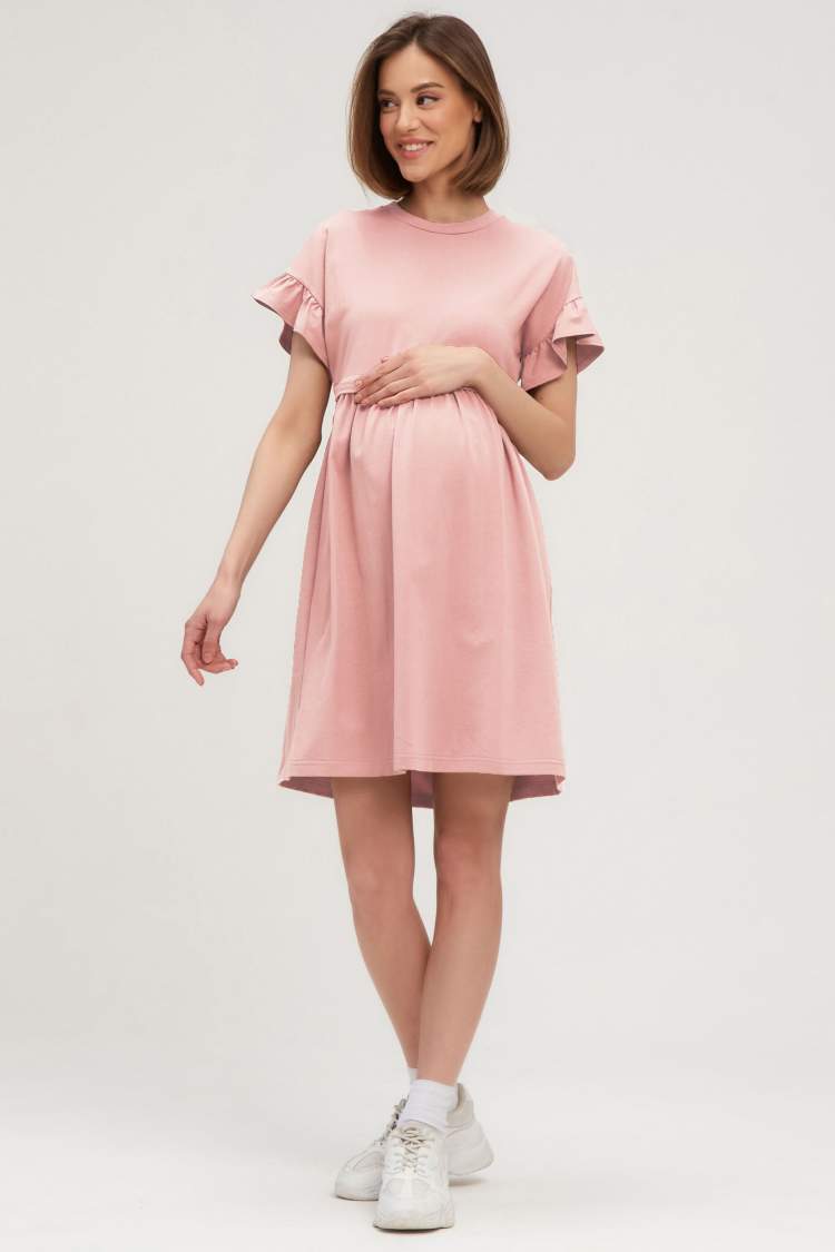 Платье YM для беременных и кормящих; пудровый (Арт. 307515) Состав	95 % хлопок 5% эластан
Уход:Деликатная стирка при 30 градусах c порошком для цветных тканей.