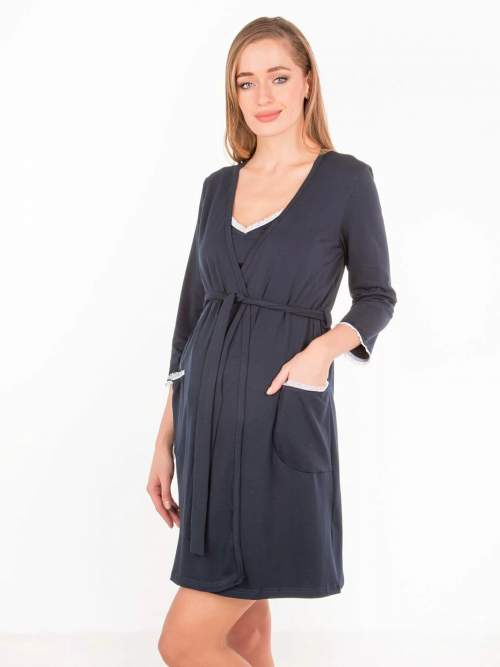 Комплект EM для беременных и кормящих халат и сорочка; тёмно-синий (Арт. 10323370)